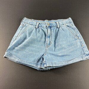 American Eagle Short Women Measured 29 Mom Blue Faded Cuffed Pleated Denim Tag 6